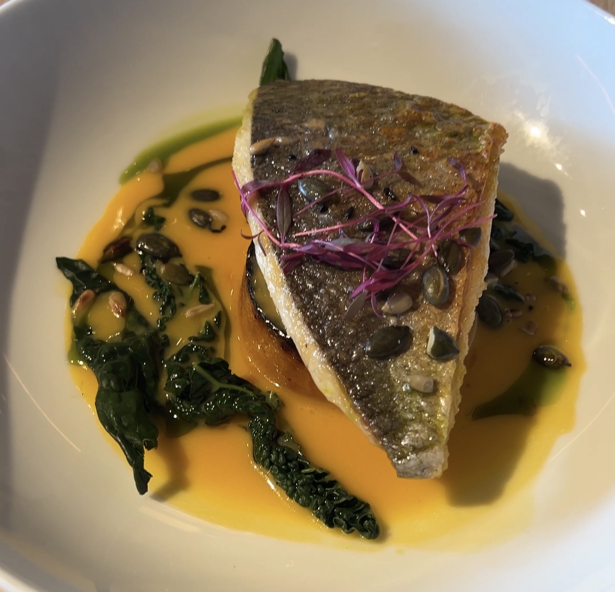 Stone bass dish at Hambledon Vineyard